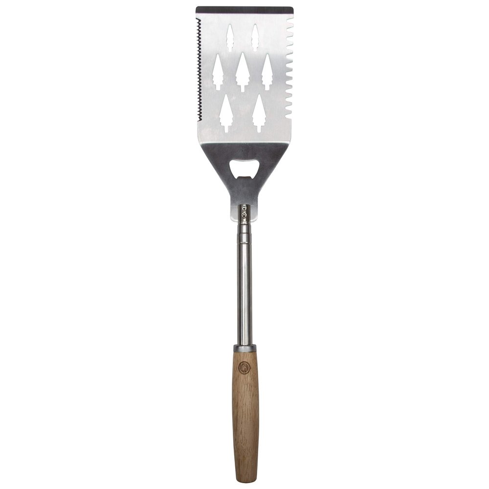 UST Grill a Long Spatula with a Unique Design, Serrated Sides, Bottle Opener and Wood Handle for Camping, Hiking, Backyards, Tailgating and Cookouts, Forest, 20-12571