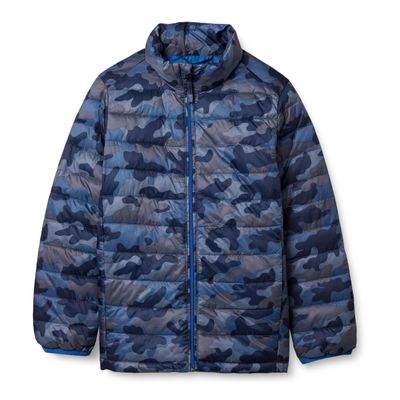 Amazon Essentials Boys' Lightweight Water-Resistant Packable Puffer Jacket, Blue Camo, X-Large