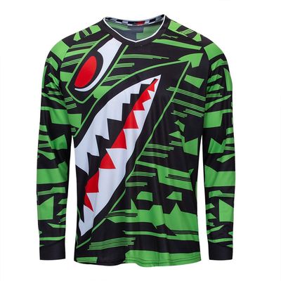 Cycling Jersey Men Long Sleeve MTB Motorcycle T Shirt Bike Bicycle Clothes Breathable Shark Green Size XXL
