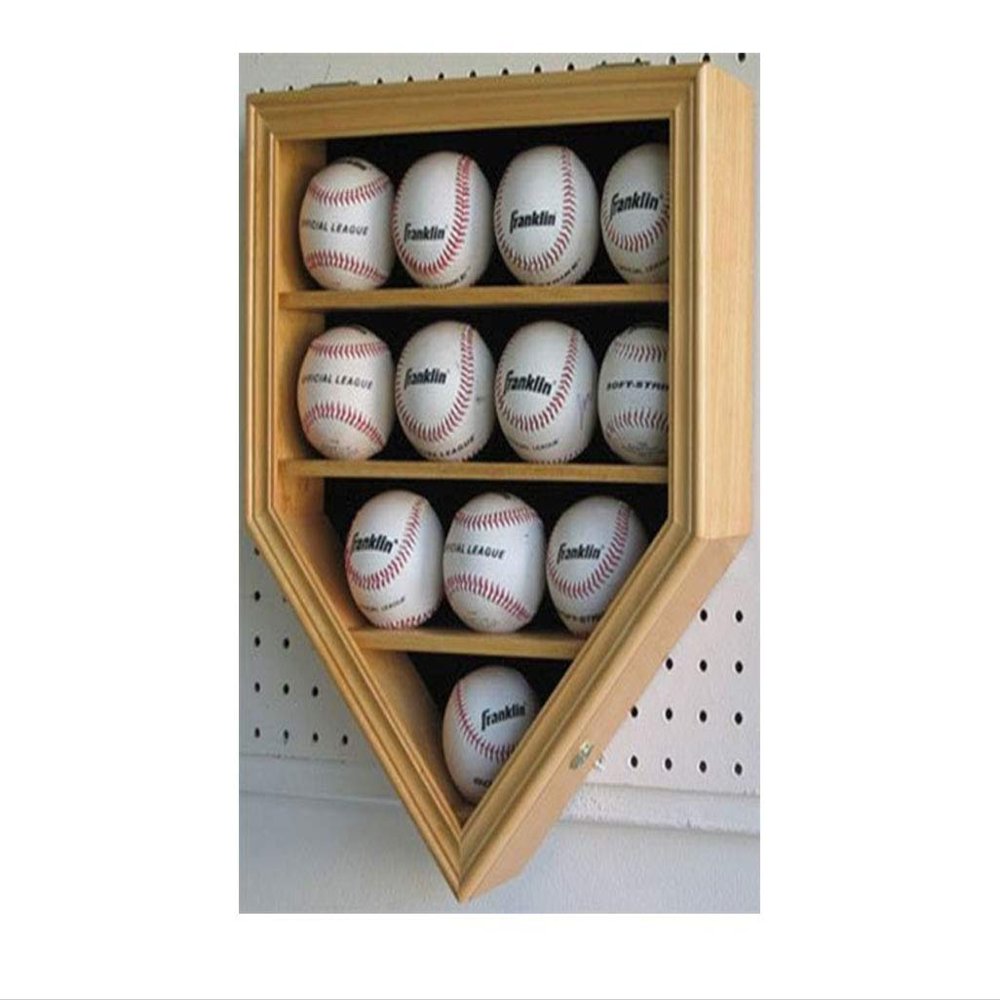 flag connections 12 Baseball Display Case Holder Showcase w/ 98% Uv Protection, Locks, Oak Finish