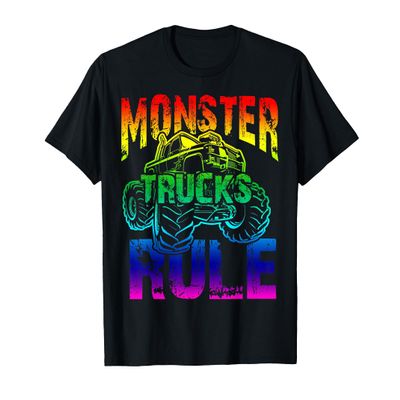 Monster Trucks Rule top for Rainbow T-Shirt, Men, Black, Small