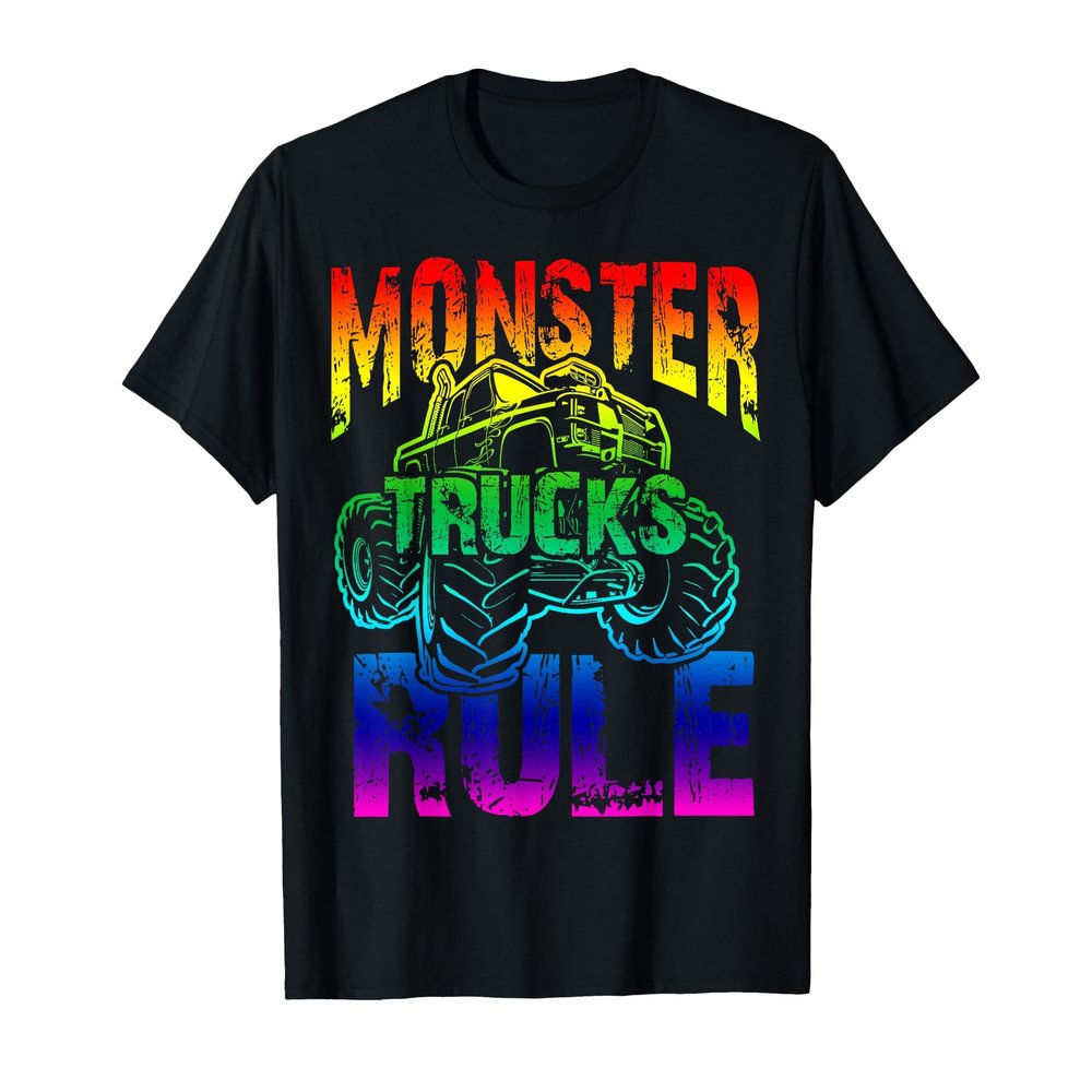 Monster Trucks Rule top for Rainbow T-Shirt, Men, Black, Small