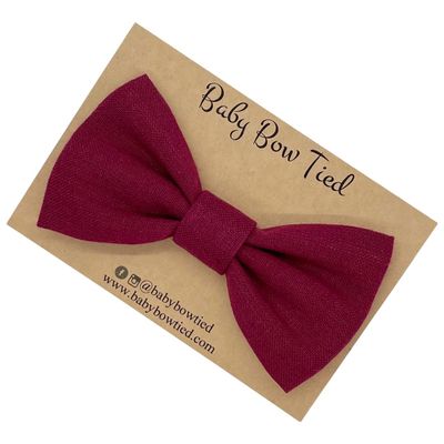 Handmade Pre-Tied Clip on Bow Tie for Baby to Young Boy (Small, Burgundy)
