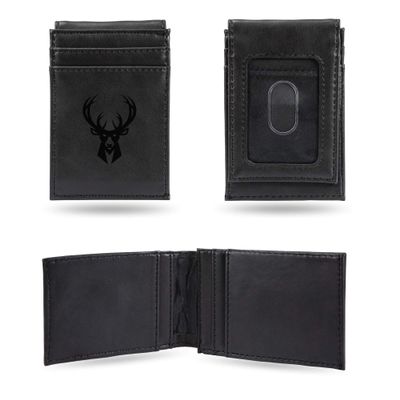Rico Industries Laser Engraved Front Pocket Wallet, Milwaukee Bucks, Black, 2.75 x 4-"