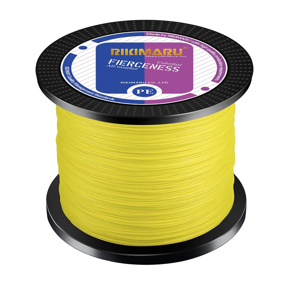 Braided Fishing Line Abrasion Resistant Superline Zero Stretch&Low Memory Extra Thin Diameter Yellow 1094Yds,50LB