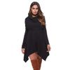 JJ-GOGO Mini Sweater Dress-Plain Black Asymmetrical Sweater Dress For Women Cowl Neck Hooded Knitwear(L)