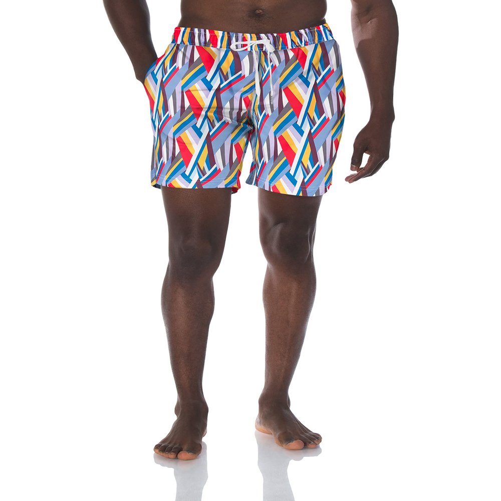 2(X)IST Men's Quick Dry Printed Board Short with Pockets Swimwear, Woven Stripe-Orange- 84308, Medium