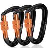 3 Heavy Duty Carabiner Clips 12kN (2697 lbs)-Lightweight Locking Carabiners for Securing PetsCamping, Hiking, HammockOutdoor and Gym etc, Keychains& Utility view 1