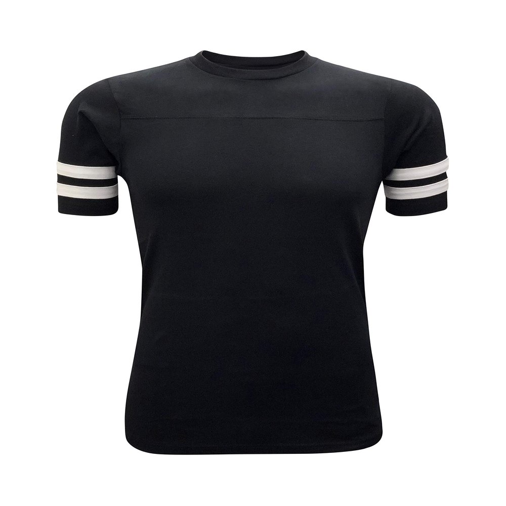 ILTEX Adult & Kids Sportswear Athlete Jersey | Crew Neck and Short Sleeve Stripes T-Shirt | Two Contrast Colors Stripes with Pure Cotton and Polyester (Black, 12 Years)