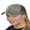 C.C Ponycap Messy High Bun Ponytail Adjustable Mesh Trucker Baseball Cap Hat, Distressed Khaki view 1