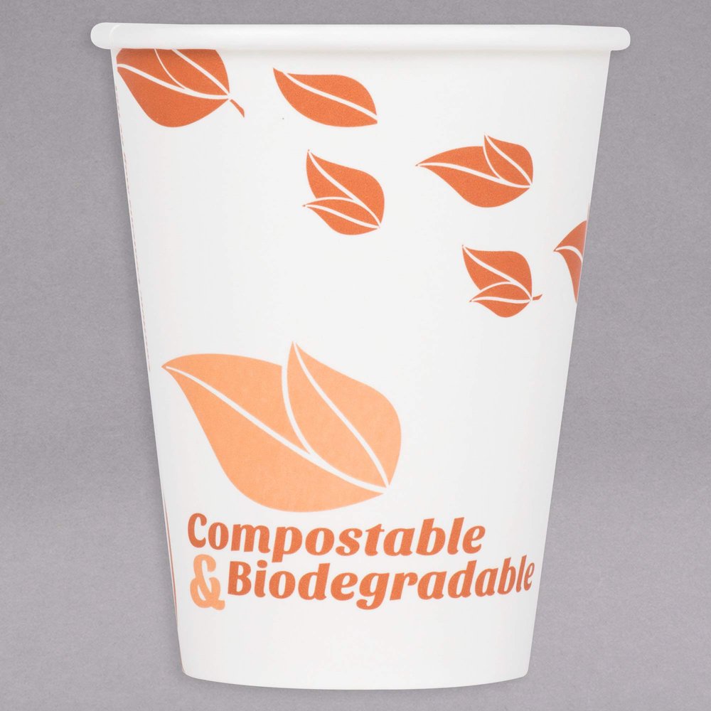TableTop King 12 oz. Leaf Print Compostable and Biodegradable Paper Hot Cup - 1000/Case