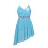 YONGHS Kids Latin Jazz Dance Leotard Dress Spaghetti Shoulder Straps Sequins High Low Hem Dancewear Light Blue 7-8 view 1