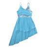 YONGHS Kids Latin Jazz Dance Leotard Dress Spaghetti Shoulder Straps Sequins High Low Hem Dancewear Light Blue 7-8 view 3