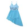 YONGHS Kids Latin Jazz Dance Leotard Dress Spaghetti Shoulder Straps Sequins High Low Hem Dancewear Light Blue 7-8 view 4