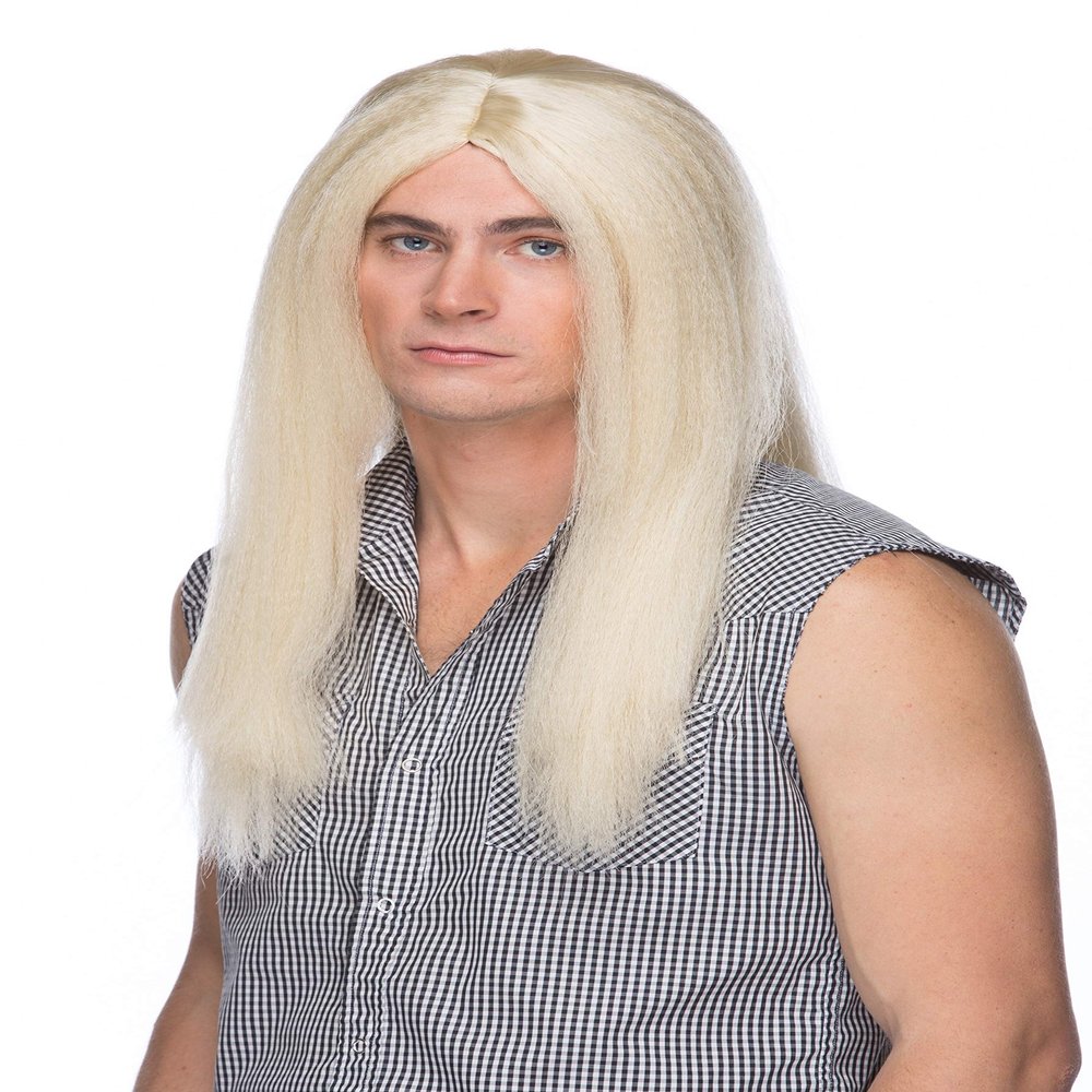 20" Long Parted Wig Color 22 Blonde - Sepia Wigs Waynes World Garth Indian Rocker Warrior Ozzi Witch Synthetic Halloween Cosplay Disfraz Peluca Bundle MaxWigs Costume Wig Care Booklet