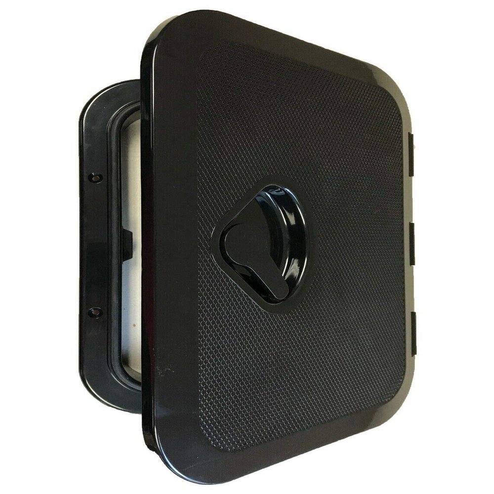 SEAFLO Marine Boat Deck Rectangular Access Hatch - 10.63" x 14.76" (270mm x 375mm) 180 Opening Lid, Non-Skid, Corrosion and UV Resistant, 4-Year Warranty! (Black, Standard)