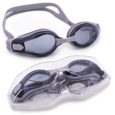 Crystal-clear Swimming Goggles with Case | Increased Visibility, UV Protection, Anti-fog | Silicone, Watertight Goggles, Lightweight & Low Drag | Great for Training, Competition, Recreational (Grey)