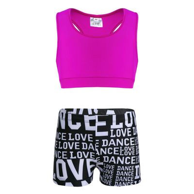 inlzdz Kids Girls 2pcs Athletic Outfits Crop Top with Booty Shorts Gymnastics Dancing Leotard Swimsuit Rose&Black 3-4 Years