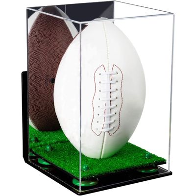 Football Display Case, Durable Clear Display Case with Mirror & Truf Base, Wall Mounted Case for Full Size Footballs, Sports Memorabilia, Collectibles, Keepsakes, Autographed Balls Items (A060-GRR)
