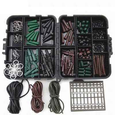 MNFT Super Deal! 1 Set Assorted Carp Fishing Accessory Hooks Rubber Tubes Swivels Beads Sleeves Stoppers for Hair Rig Combo Box