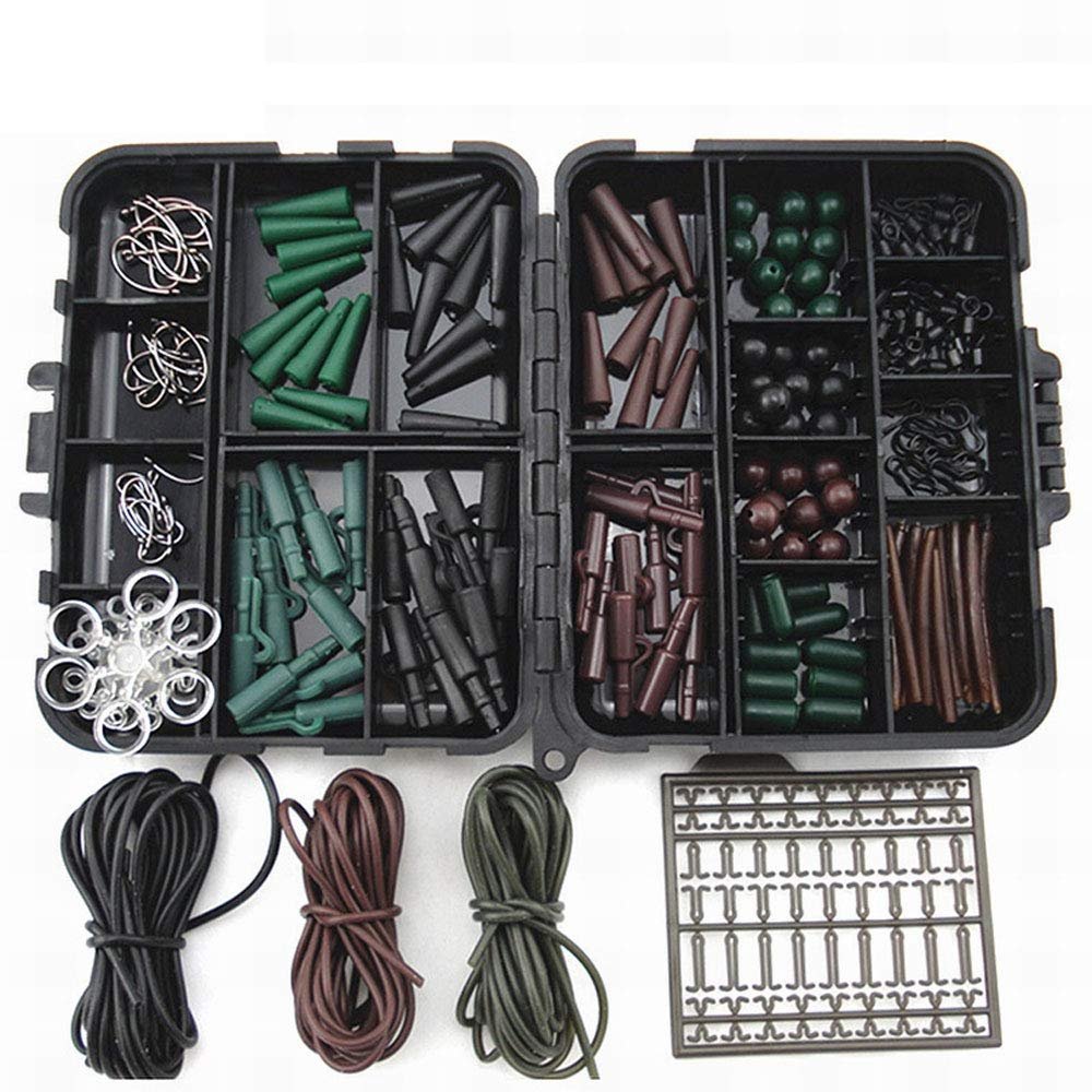 MNFT Super Deal! 1 Set Assorted Carp Fishing Accessory Hooks Rubber Tubes Swivels Beads Sleeves Stoppers for Hair Rig Combo Box