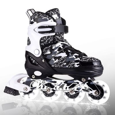 Kuxuan Skates Adjustable Inline Skates for Kids and Youth with Full Light Up Wheels Camo Outdoor Fun Illuminating Skates for Girls and Boys Beginner Black