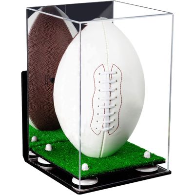 Football Display Case, Durable Clear Display Case with Mirror & Truf Base, Wall MountedCase for Full Size Footballs, Sports Memorabilia, Collectibles, Keepsakes, Autographed Balls Items (A060-WR)