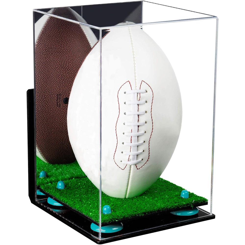 Football Display Case, Durable Clear Display Case with Mirror & Truf Base, Wall MountedCase for Full Size Footballs, Sports Memorabilia, Collectibles, Keepsakes, Autographed Balls Items (A060-BLR)