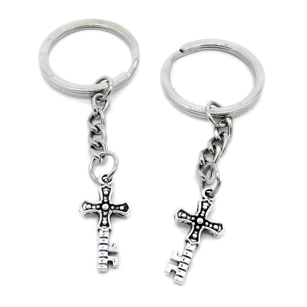 50 Items Metal Keychain Keyring Key Tags Chains Rings Jewelry Bag Charms T7UG2 Cross Skeleton Key