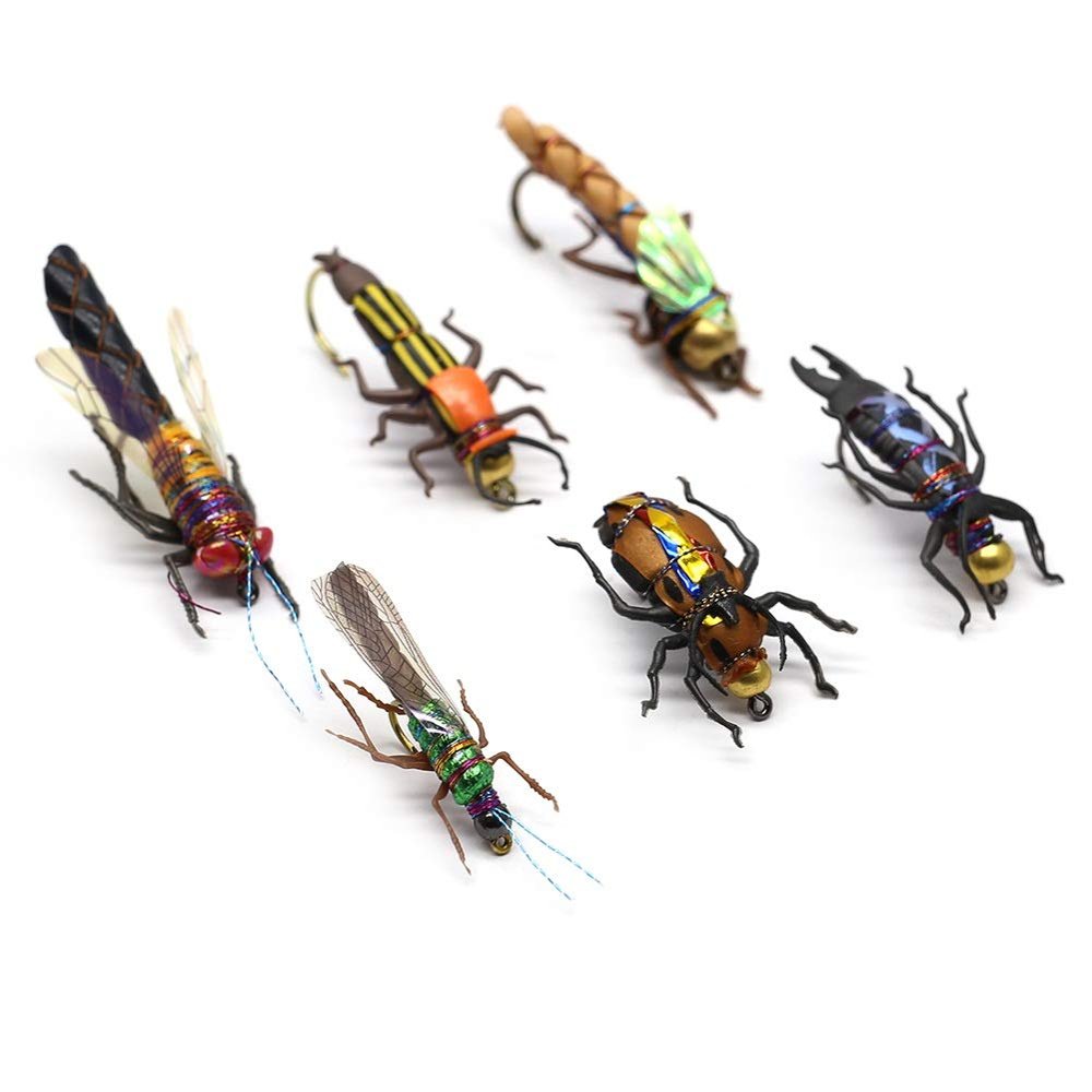 Trout Fly Fishing Flies Collection Dry Wet Nymph Fly Assortment with Fly Box Flyfishing Flys Lures 12/16/18/22/36 Kits (Dragon Larvae kit)