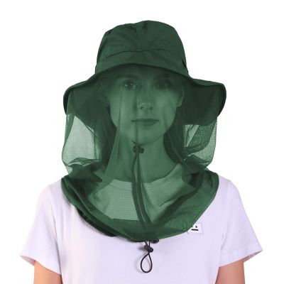 AYAMAYA Mosquito Bug Net Hat, Men/Women Wide Brim Safari Fishing Summer Sun Protection Hat with Face Neck Cover Head Cover Netting from Insect Bug Bee Bucket Hat Cap Green