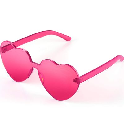 Maxdot Heart Shape Sunglasses Rimless Transparent Heart Glasses (Transparent Deep Pink)