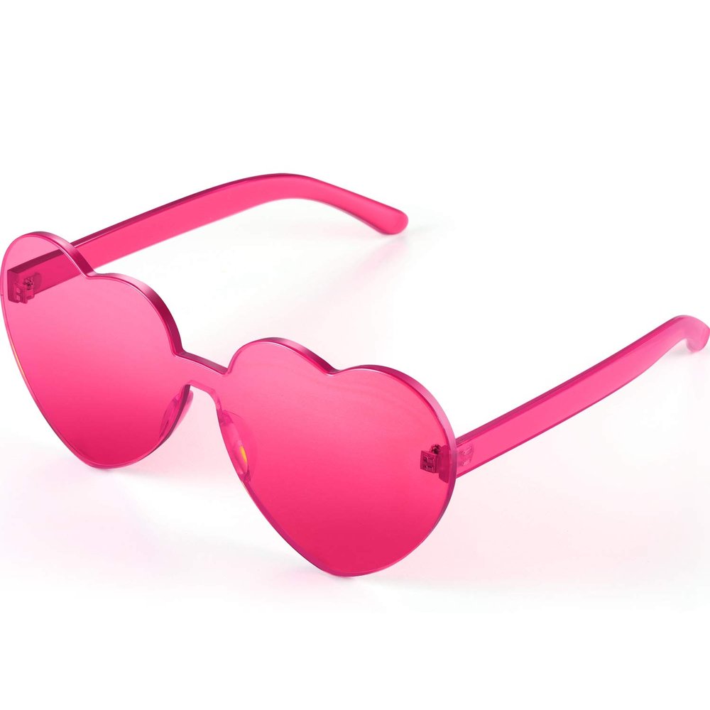 Maxdot Heart Shape Sunglasses Rimless Transparent Heart Glasses (Transparent Deep Pink)