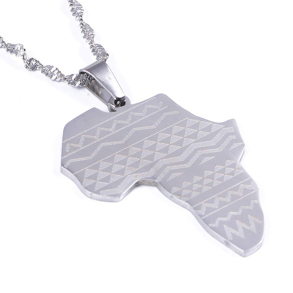 Africa Map Flag Pendant Chain African Maps Jewelry With Country Flags (Silver 8)