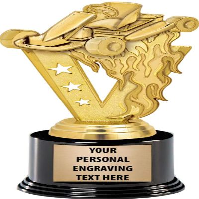 Crown Awards Go Kart Trophies with Custom Engraving, 7.25" Personalized Gold Fireball Go Kart Racing Trophy On Deluxe Round Base 50 Pack