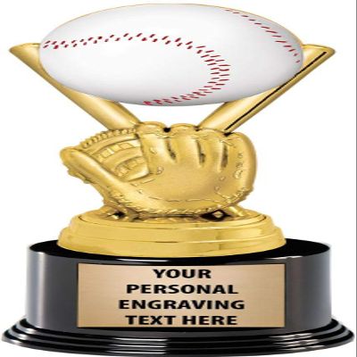 Crown Awards Baseball Trophies with Custom Engraving, 7.25" Personalized Kids Baseball Award Trophy On Deluxe Round Base 10 Pack