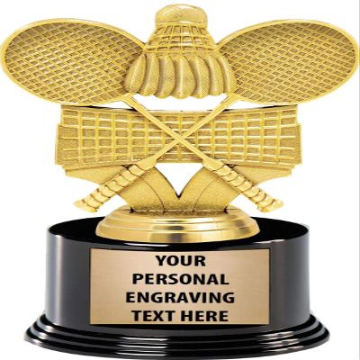 Crown Awards Badminton Trophies with Custom Engraving, 7.25" Personalized Badminton Racquets Trophy On Deluxe Round Base 50 Pack Prime
