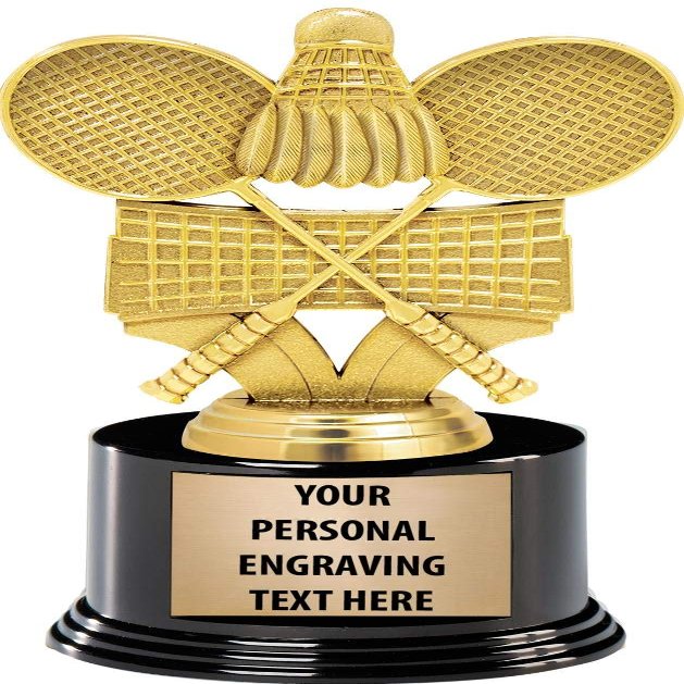 Crown Awards Badminton Trophies with Custom Engraving, 7.25" Personalized Badminton Racquets Trophy On Deluxe Round Base 50 Pack Prime