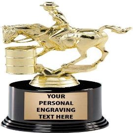 Crown Awards Rodeo Trophies with Custom Engraving, 6.75" Personalized Female Barrel Racing Trophy On Deluxe Round Base 5 Pack Prime
