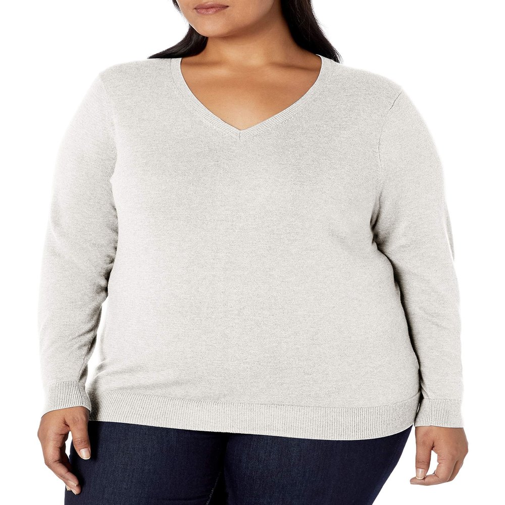 Amazon Essentials Women's Regular-Fit Lightweight Long-Sleeve V-Neck Sweater (Available in Plus Size), Ivory, 2X