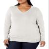 Amazon Essentials Women's Regular-Fit Lightweight Long-Sleeve V-Neck Sweater (Available in Plus Size), Ivory, 2X view 1