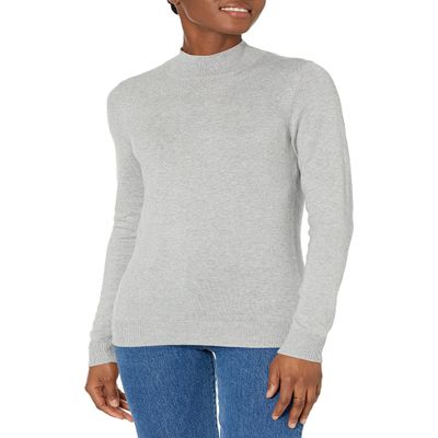 Amazon Essentials Women's Lightweight Mockneck Sweater (Available in Plus Size), Light Grey Heather, XX-Large