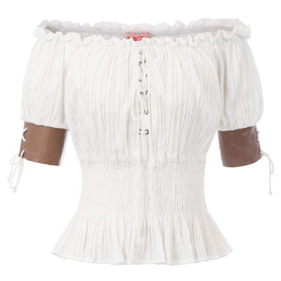 Belle Poque Women Victorian Gothic Blouse Renaissance Peasant Off Shoulder Top White XL