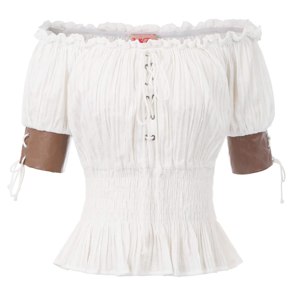 Belle Poque Women Victorian Gothic Blouse Renaissance Peasant Off Shoulder Top White XL