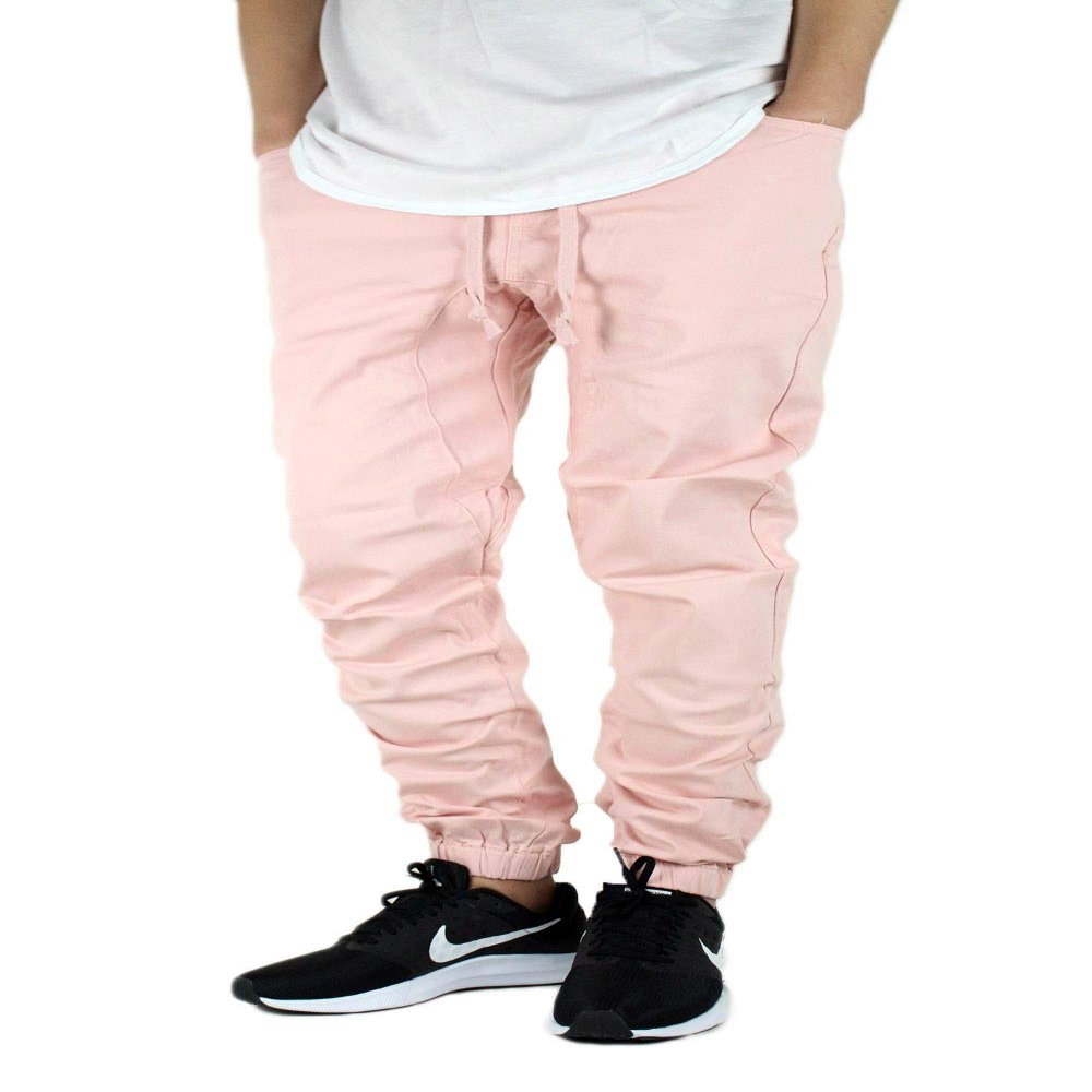 AIRNINE Men's Premium Twill Drop Crotch Jogger Pants S-5XL (Pink, X-Large)