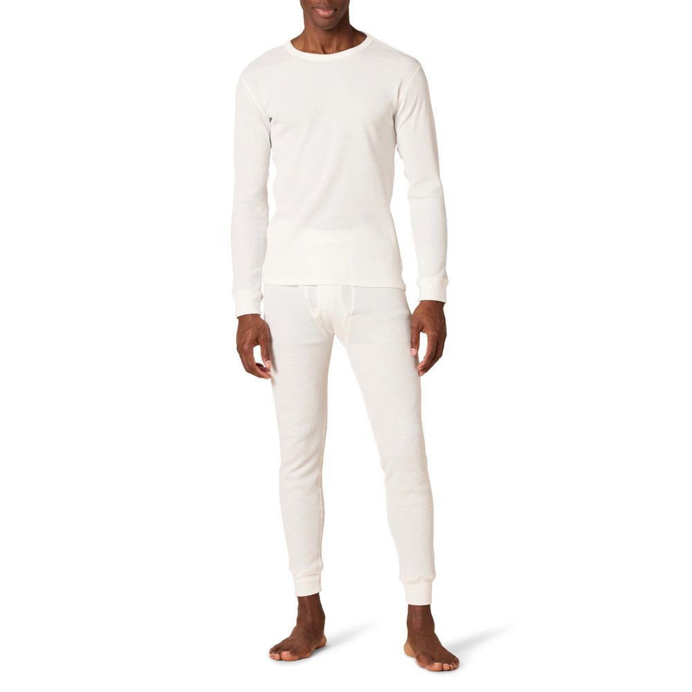 Amazon Essentials Men's Thermal Waffle Knit Long Johns Underwear Set for Cold Weather, White, Medium