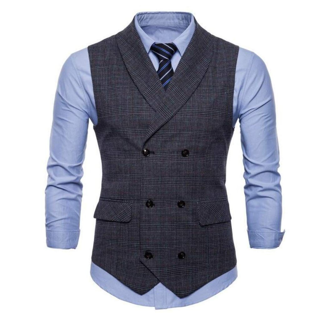 Colygamala Men's Plaid Design Dress Vest V-Neck Slim Waistcoat 2017030705-DG-L/4XL