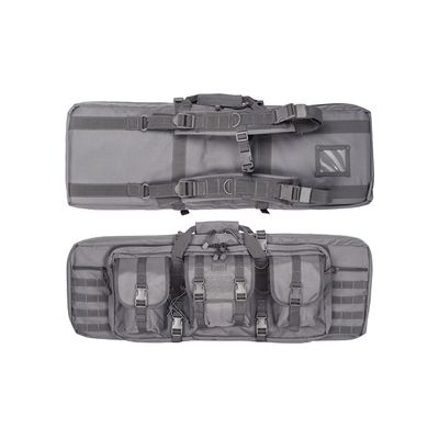 Lancer Tactical 600 Denier Polyester Double Carbine Soft Case Accessory Pouches MOLLE Webbing Secondary Gun Compartment Quick Detach Buckles Inner Storage Backpack Straps (DISRUPTIVE GRAY)