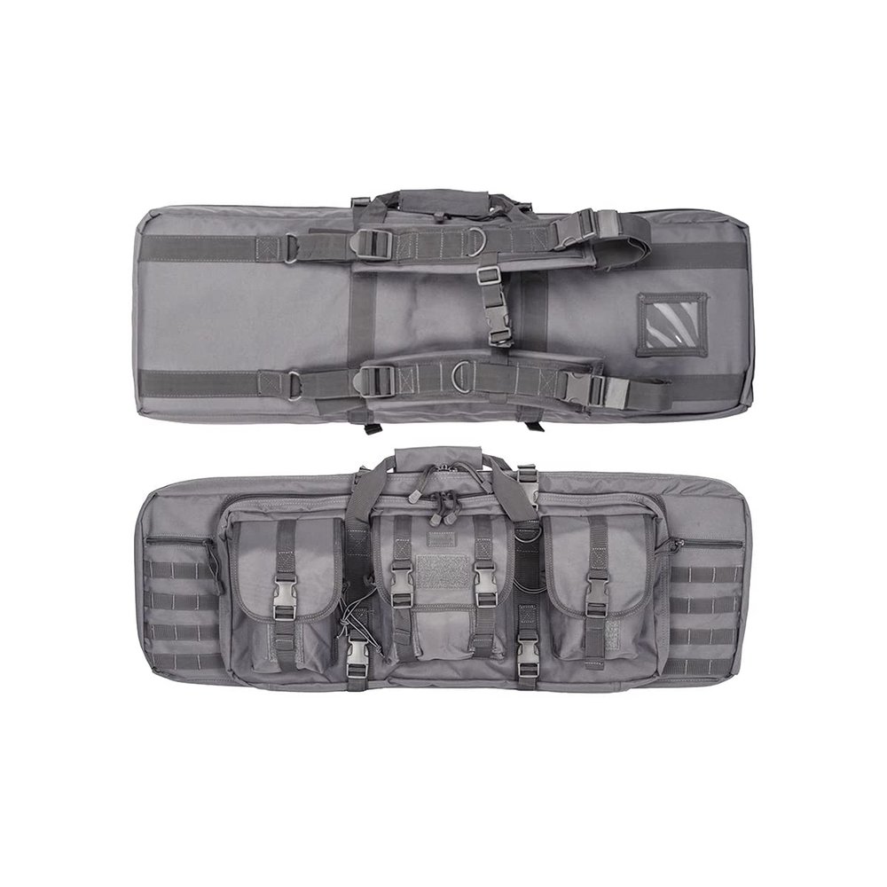 Lancer Tactical 600 Denier Polyester Double Carbine Soft Case Accessory Pouches MOLLE Webbing Secondary Gun Compartment Quick Detach Buckles Inner Storage Backpack Straps (DISRUPTIVE GRAY)