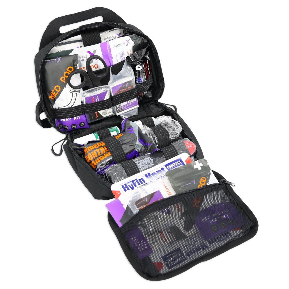 Lightning X Rip-Away Officer's Patrol Tactical Gunshot & Trauma IFAK Kit w/Headrest Mount - Black